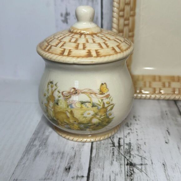 Cracker Barrel Bunny Basket Bunny Tea Set Susan Winget in Original Box - Picture 3 of 13